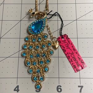 Rhinestone Peacock Betsey Johnson Pendant 27” Chain #20/21